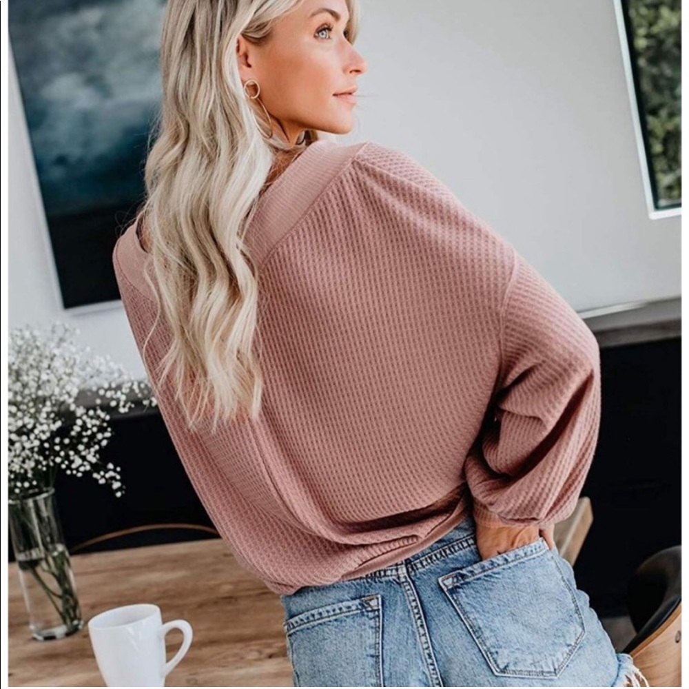 🍁Oversized Off Shoulder Waffle Knit Sweater🍁 - Picture 6 of 8